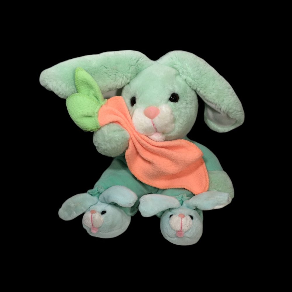 Commonwealth Plush Pastel Mint Green Rabbit Carrot Blanket PJ's Bunny Slippers